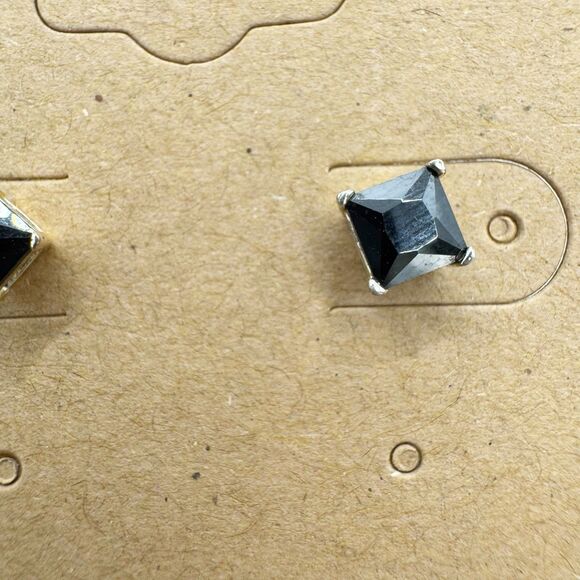 Sterling Silver Black Cubic Zirconia Square Minimalist Stud Earrings 4mm - Picture 6 of 9